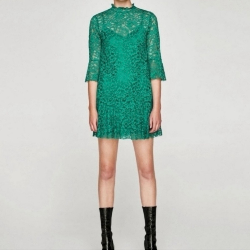 Zara Teal Lace Long Sleeve Dress